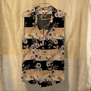 Loft blouse. Size XL. Black, white, and pink striped with flower design.